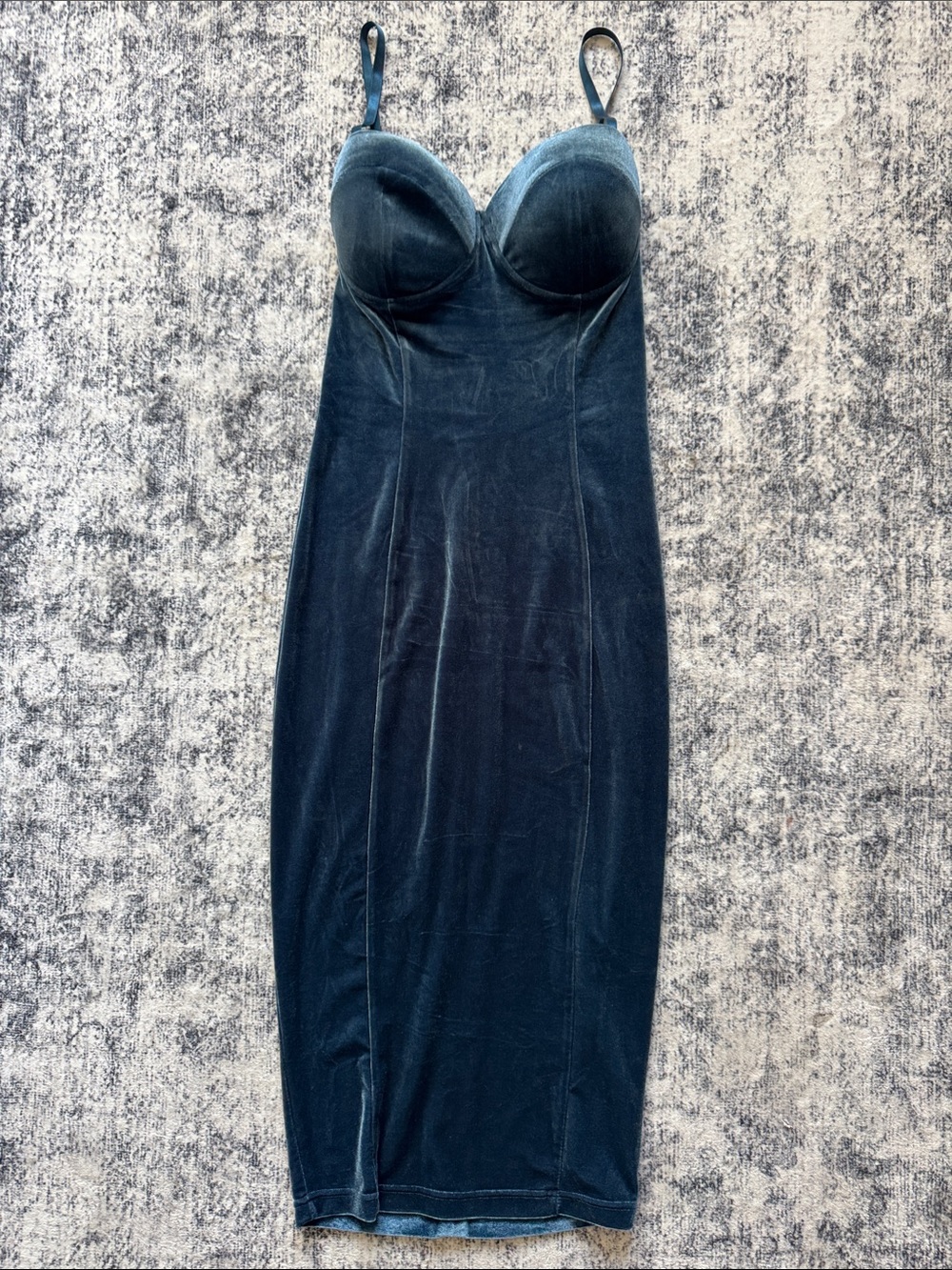 Fashion Nova Teal Velvet Bodycon Midi Dress